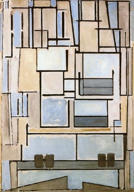 Piet Mondriaan met Compositie nr 9 Blue Facade